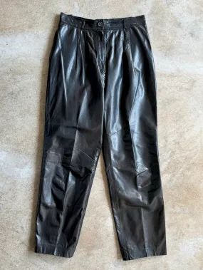 80s Vintage Laurice Black Pleated Leather Trousers (W28")