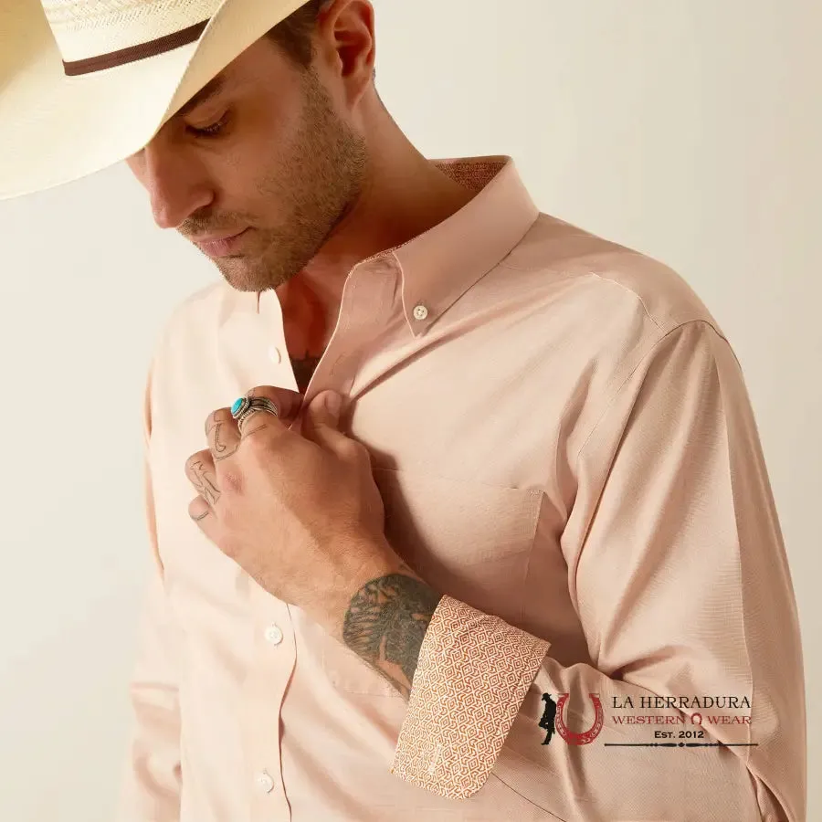 ARIAT WRINKLE FREE FITTED LONG SLEEVE SHIRT LIGHT BROWN - 4660