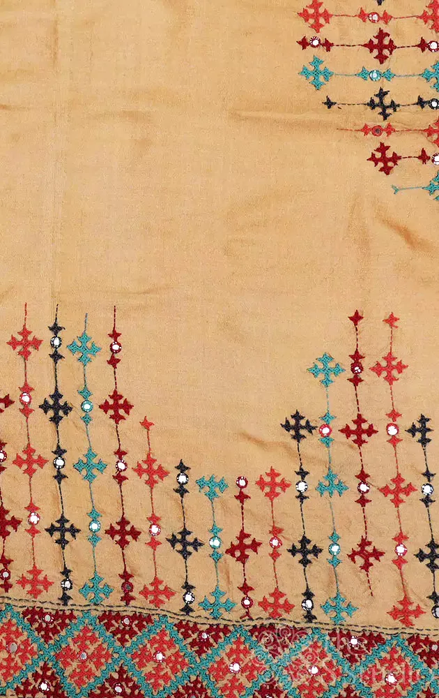Beige tussar material with mirror work kutch hand embroidery