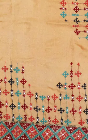 Beige tussar material with mirror work kutch hand embroidery