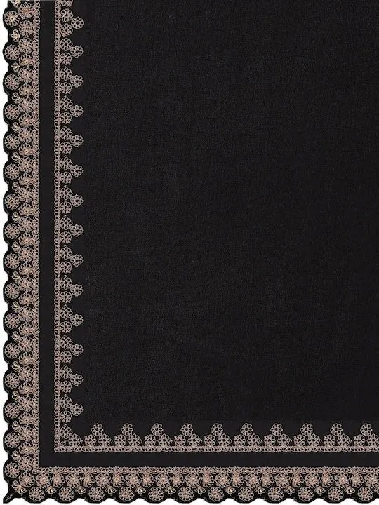 Black & Gold-Toned Embellished Embroidered Poly Georgette Saree
