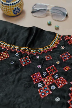 Black Kutch Embroidered Mashru Silk Blouse