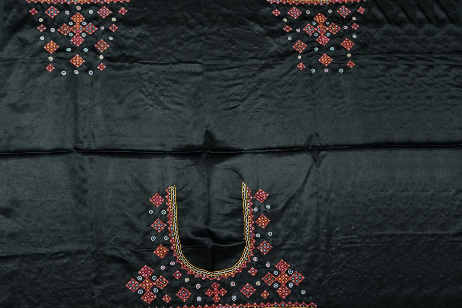 Black Kutch Embroidered Mashru Silk Blouse