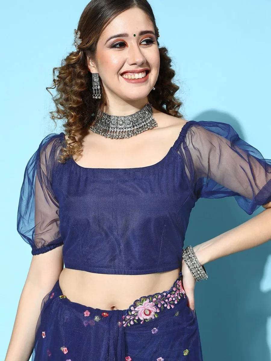 Blue Saree with Embroidered border