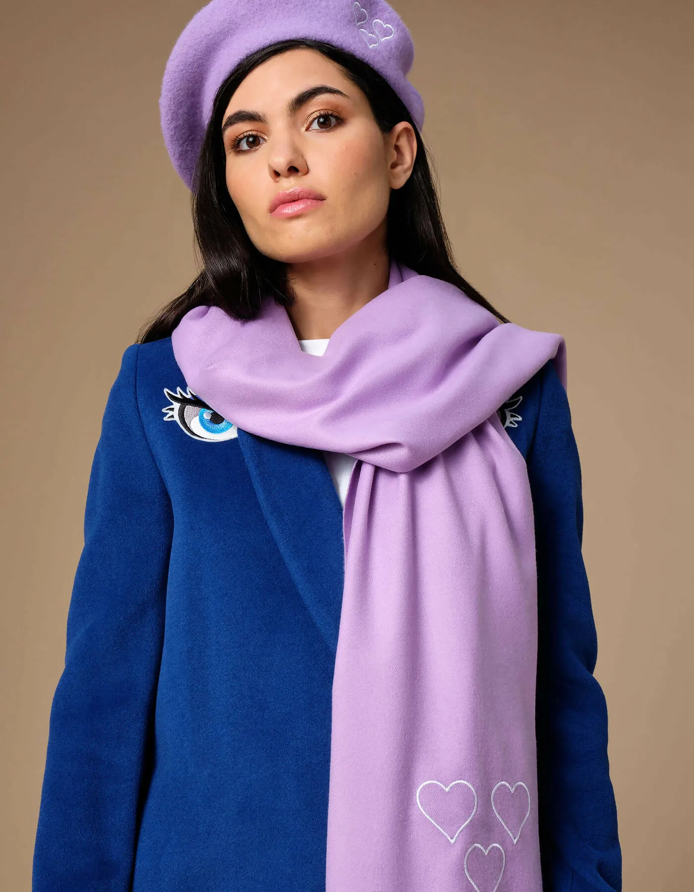 Blue wool coat embroidery