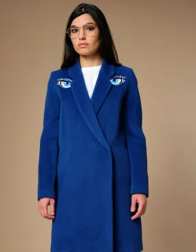 Blue wool coat embroidery