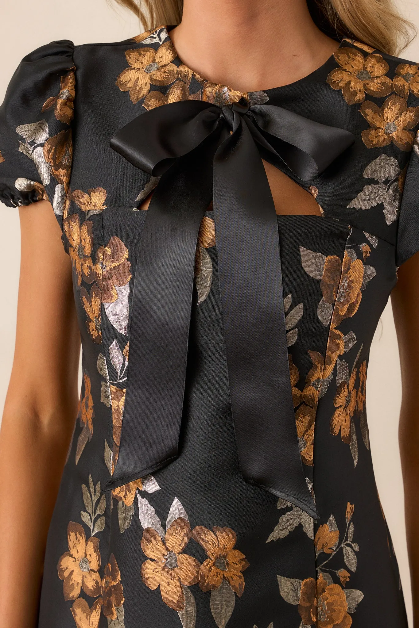 Breathe Easy Black Floral Structured Mini Dress