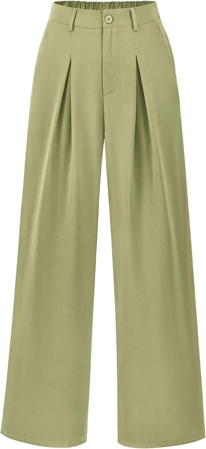 BTFBM Women High Waist Palazzo Pants Casual Wide Leg Trousers Button Down Loose Work Office Business Suit Pant Pockets