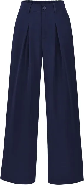 BTFBM Women High Waist Palazzo Pants Casual Wide Leg Trousers Button Down Loose Work Office Business Suit Pant Pockets