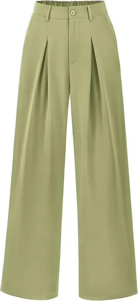 BTFBM Women High Waist Palazzo Pants Casual Wide Leg Trousers Button Down Loose Work Office Business Suit Pant Pockets