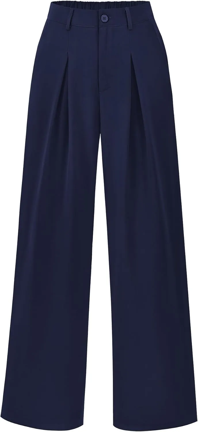 BTFBM Women High Waist Palazzo Pants Casual Wide Leg Trousers Button Down Loose Work Office Business Suit Pant Pockets