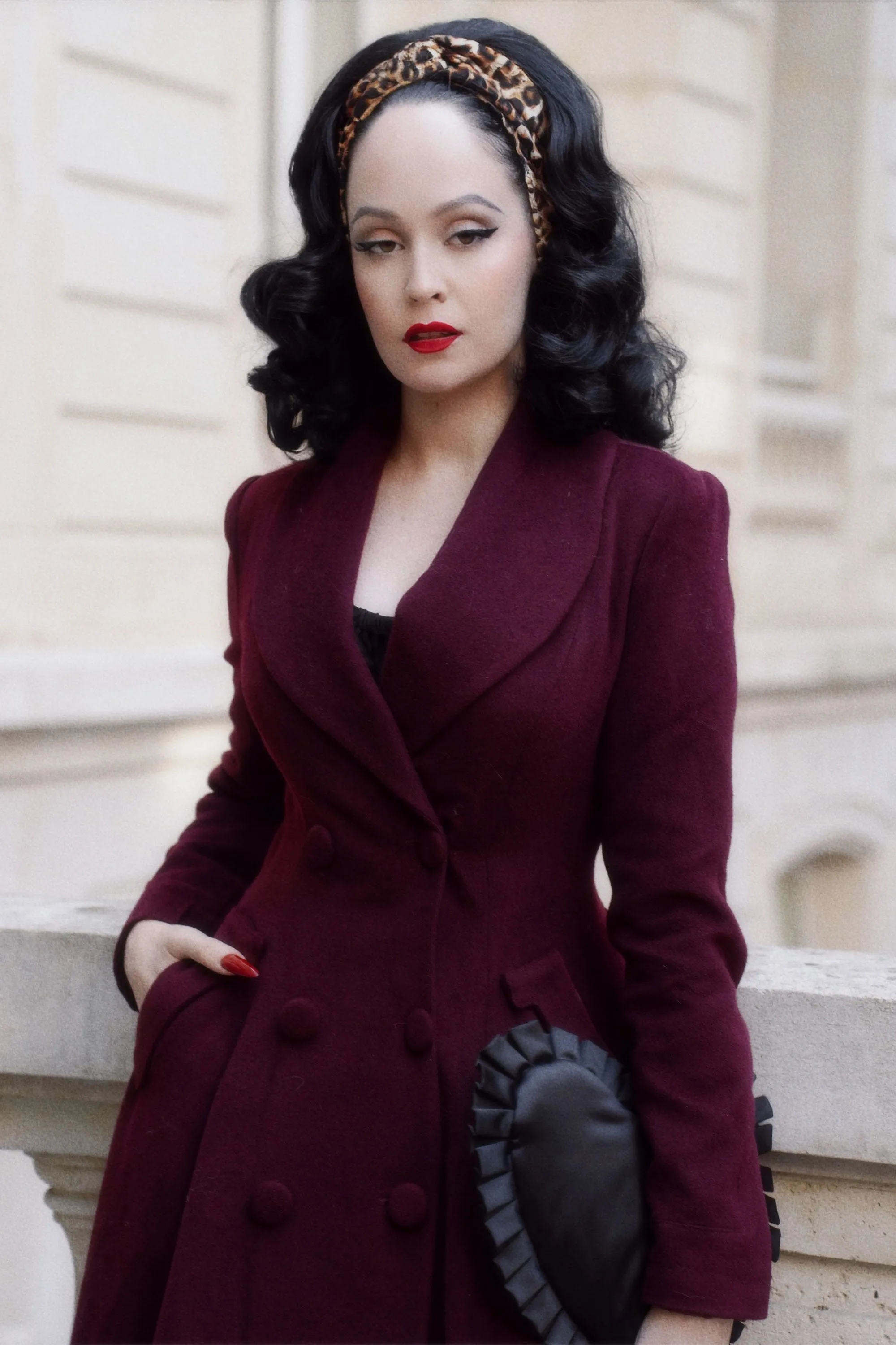 Burgundy Swing Wool Coat 4086