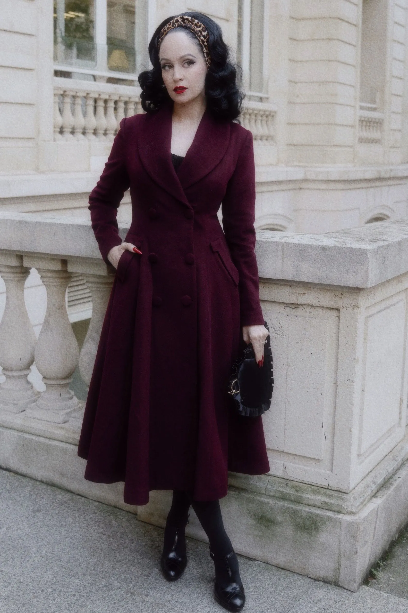 Burgundy Swing Wool Coat 4086