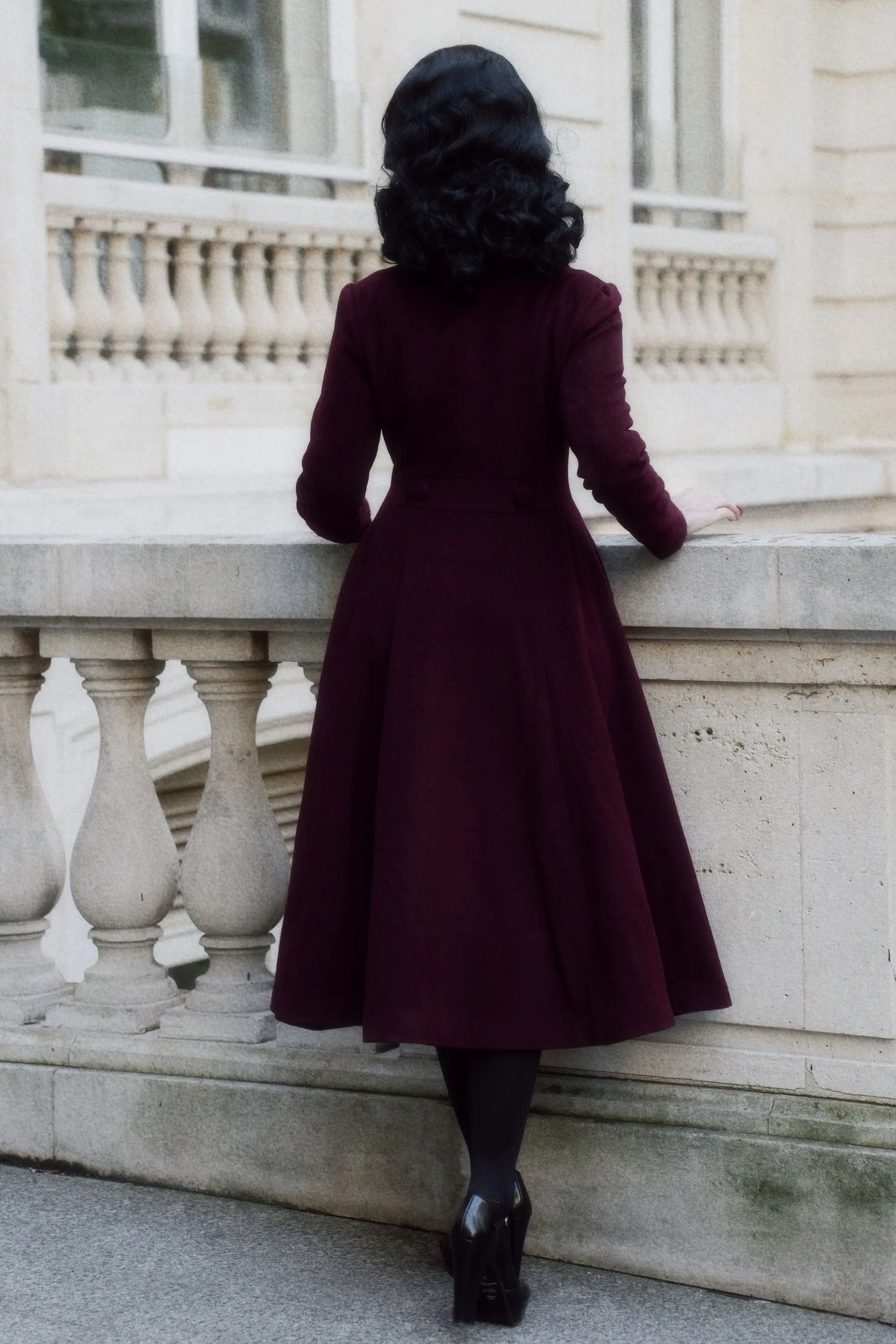 Burgundy Swing Wool Coat 4086
