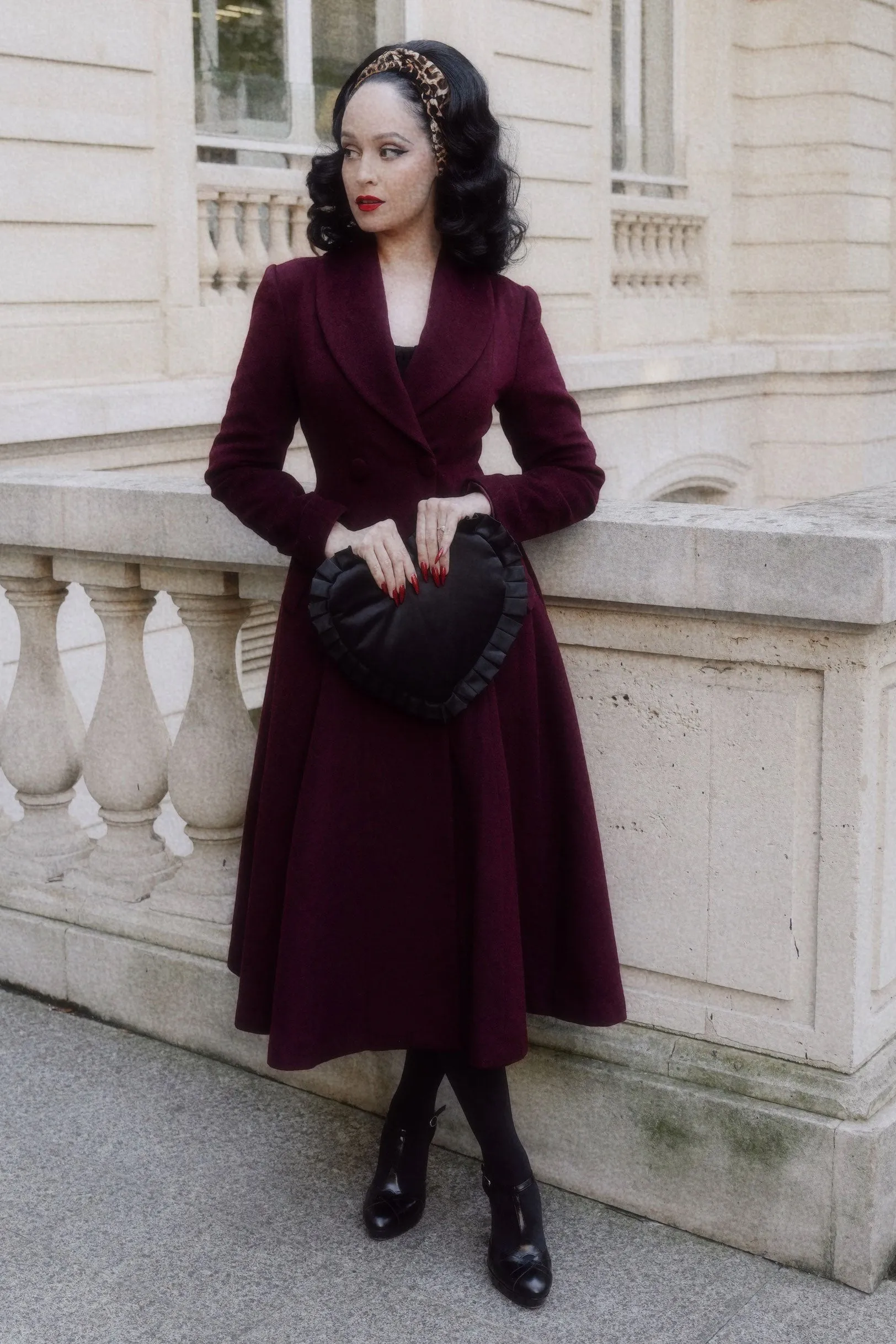Burgundy Swing Wool Coat 4086