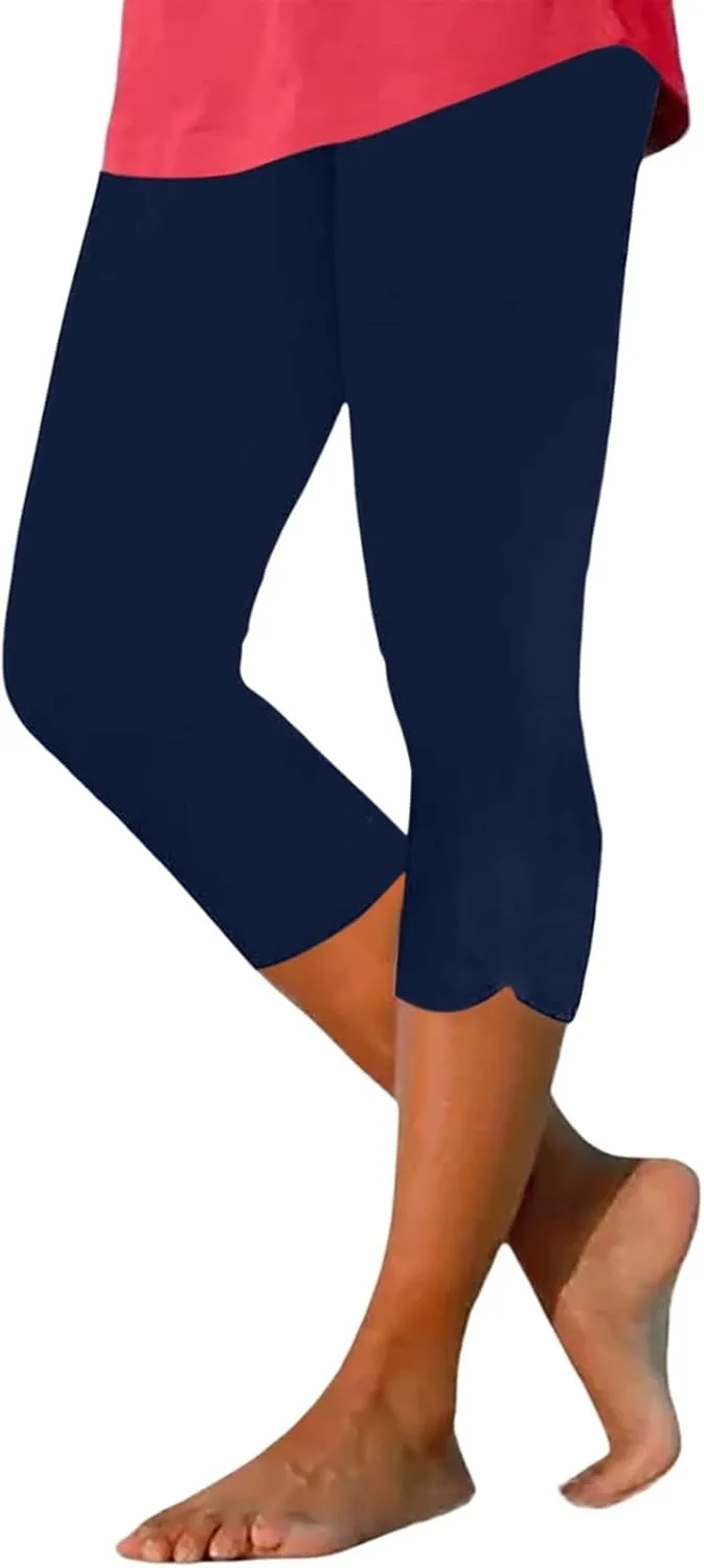 Capri Leggings for Women 2025 High Waisted Yoga Pants Lightweight Comfortable Solid Color Soft Casual Cropped Pants