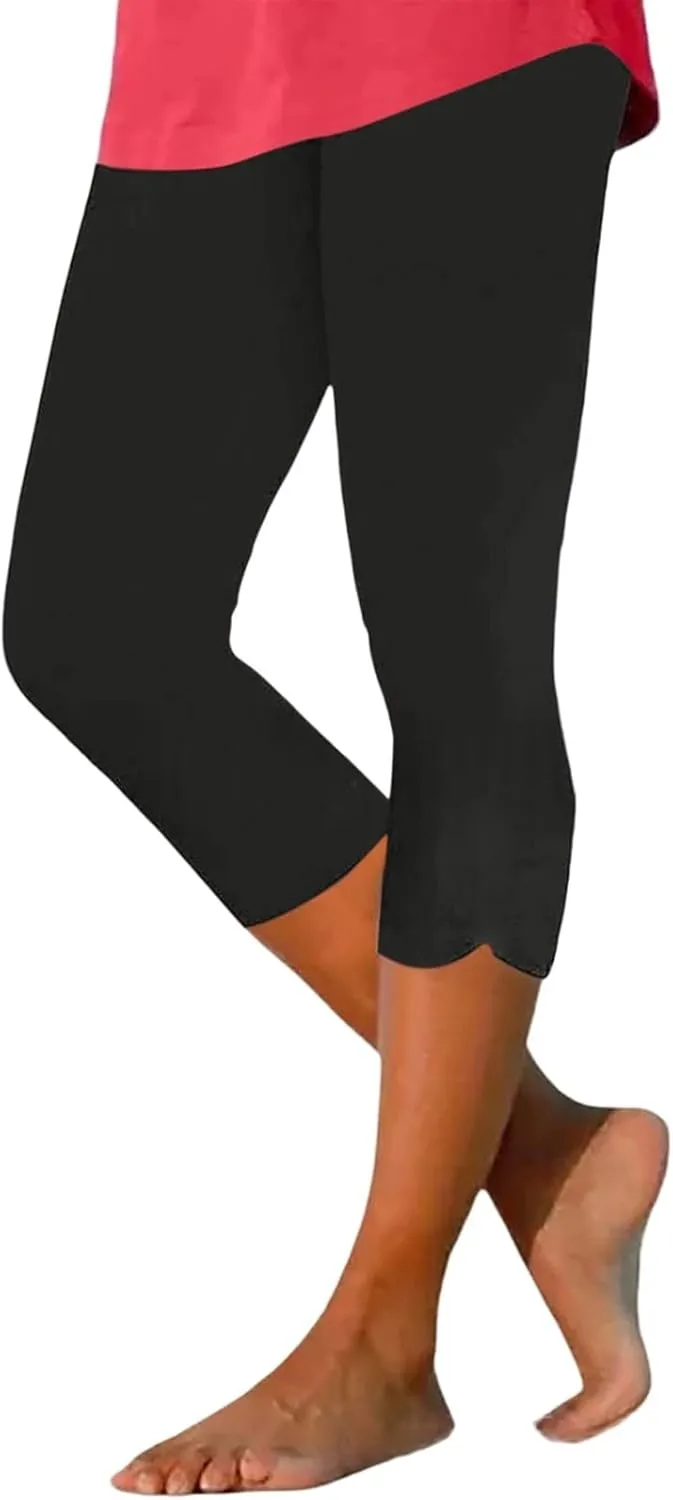 Capri Leggings for Women 2025 High Waisted Yoga Pants Lightweight Comfortable Solid Color Soft Casual Cropped Pants