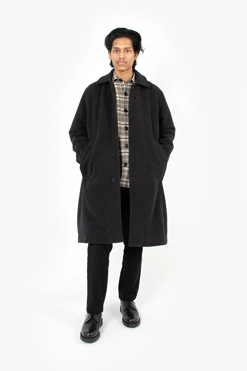 Car Coat Merino Wool - Dark Grey Melange