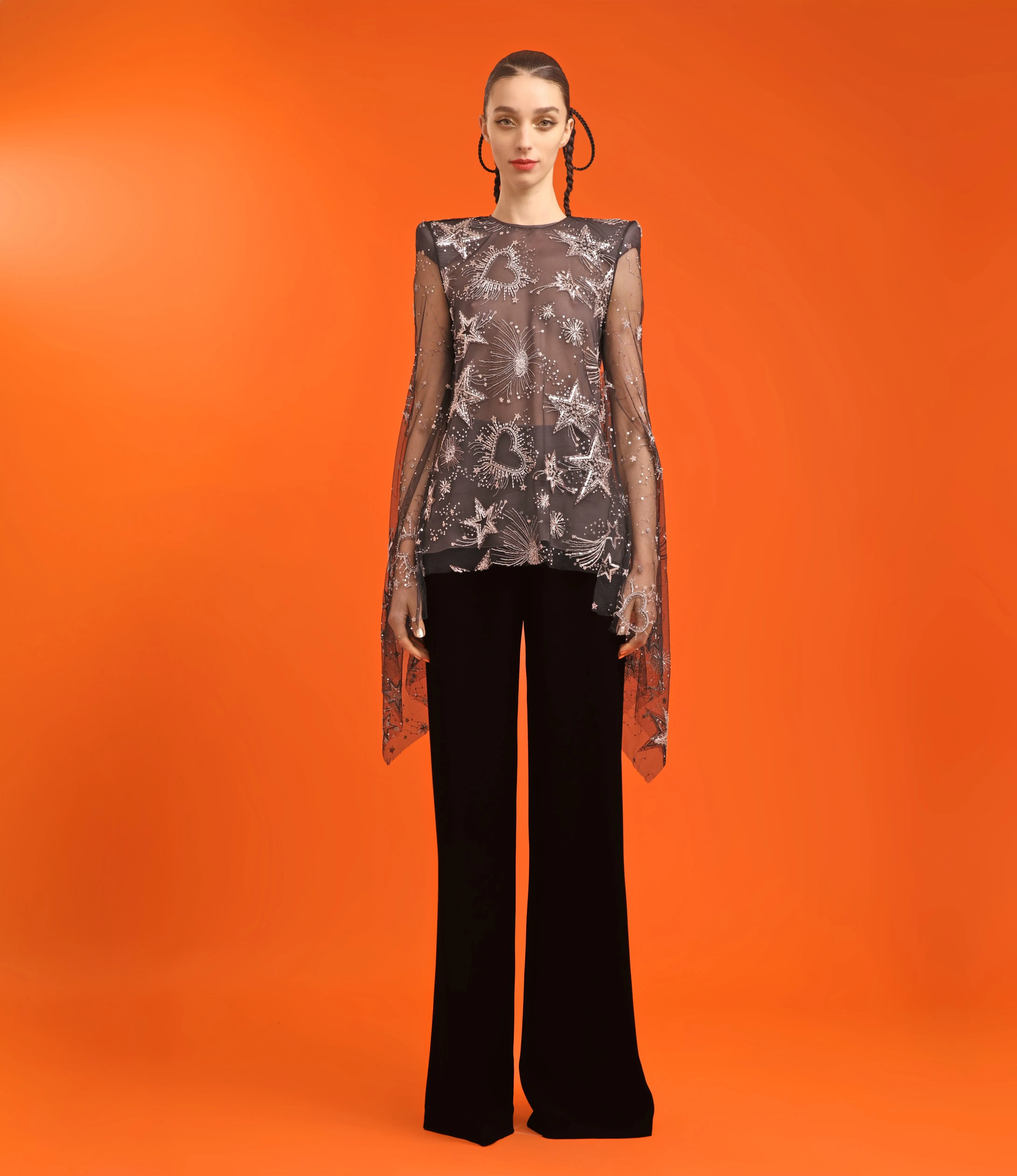 CELESTIAL EMBROIDERED BUTTERFLY SLEEVE BLOUSE