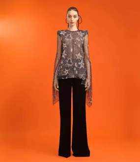 CELESTIAL EMBROIDERED BUTTERFLY SLEEVE BLOUSE