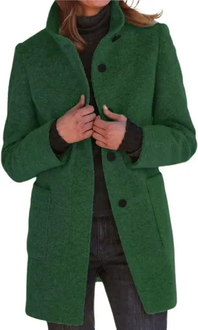 CHARTOU Women Winter Long Pea Coat Wool Blend Stand Collar Single Breast Thicken Blazer Jacket