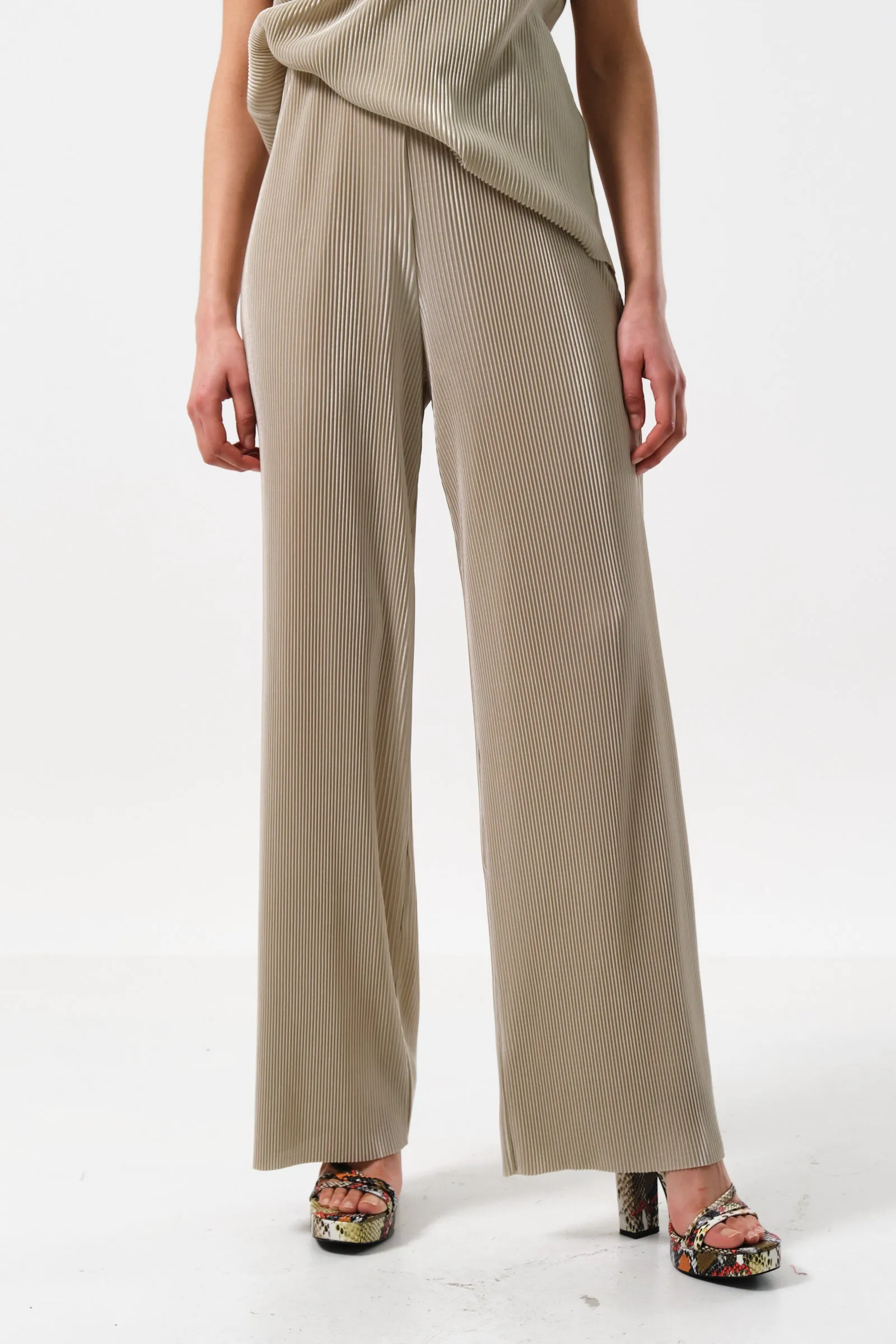 Clothide Pleated Wide Leg Trousers - Stone