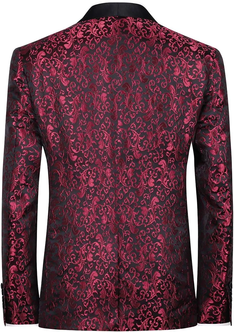 Cloudstyle Mens Floral Jacquard Dress Suit Jacket 1 Button Print Tux Blazer Sport Coat