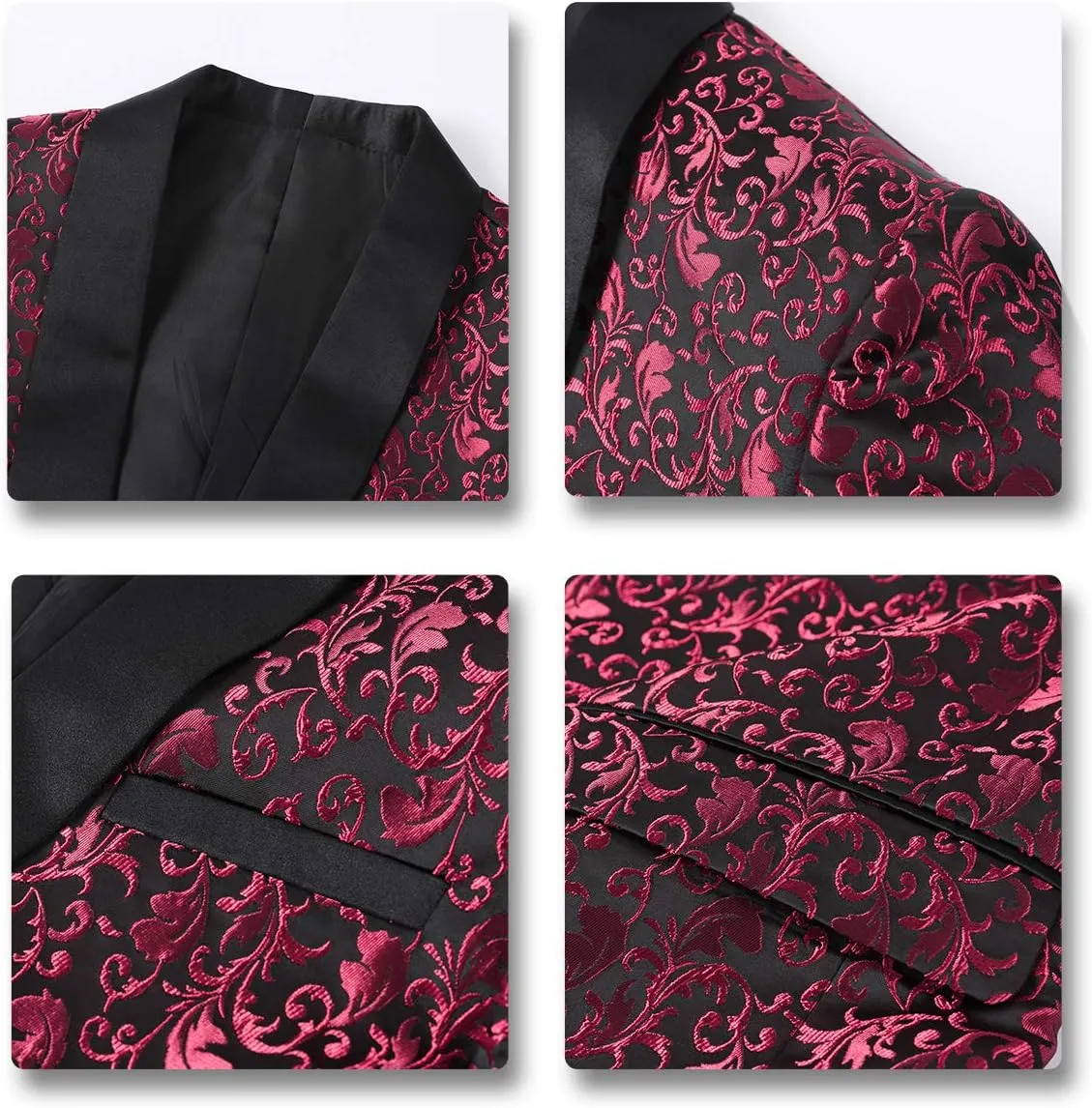 Cloudstyle Mens Floral Jacquard Dress Suit Jacket 1 Button Print Tux Blazer Sport Coat