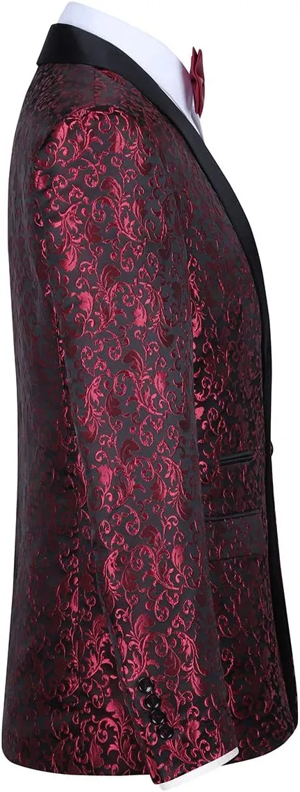 Cloudstyle Mens Floral Jacquard Dress Suit Jacket 1 Button Print Tux Blazer Sport Coat