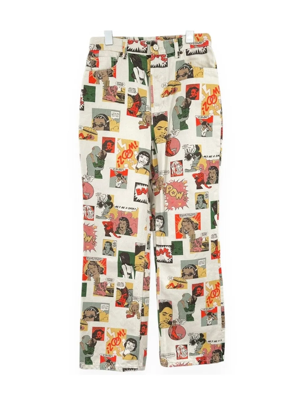 Comic Printed White Jeans
