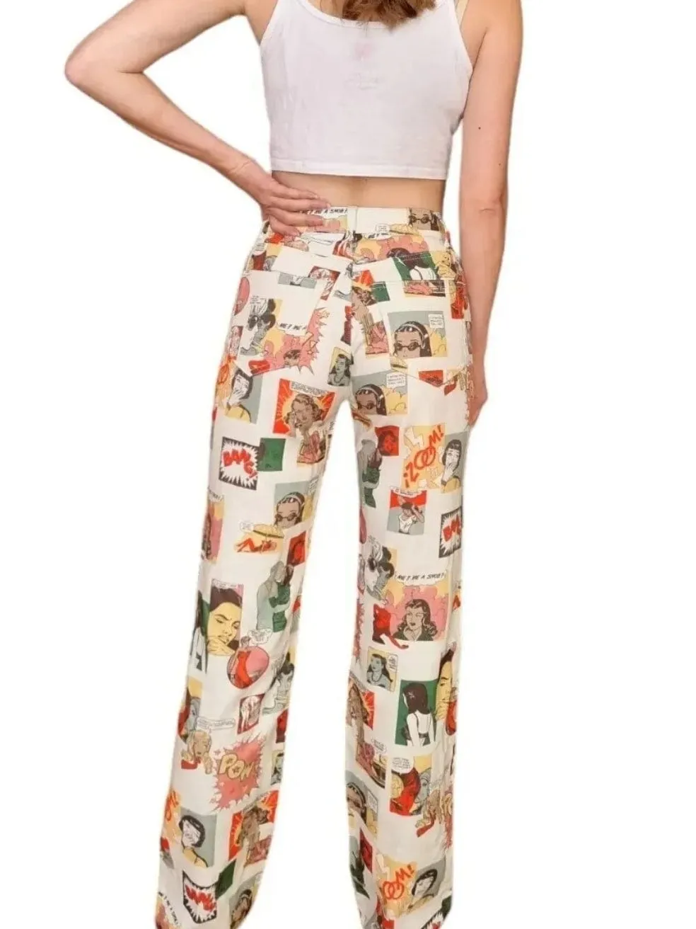 Comic Printed White Jeans