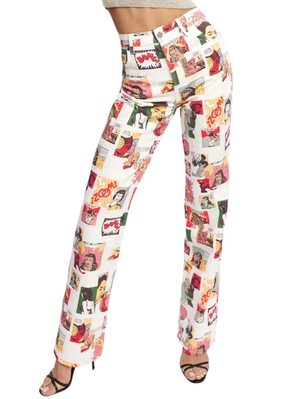 Comic Printed White Jeans