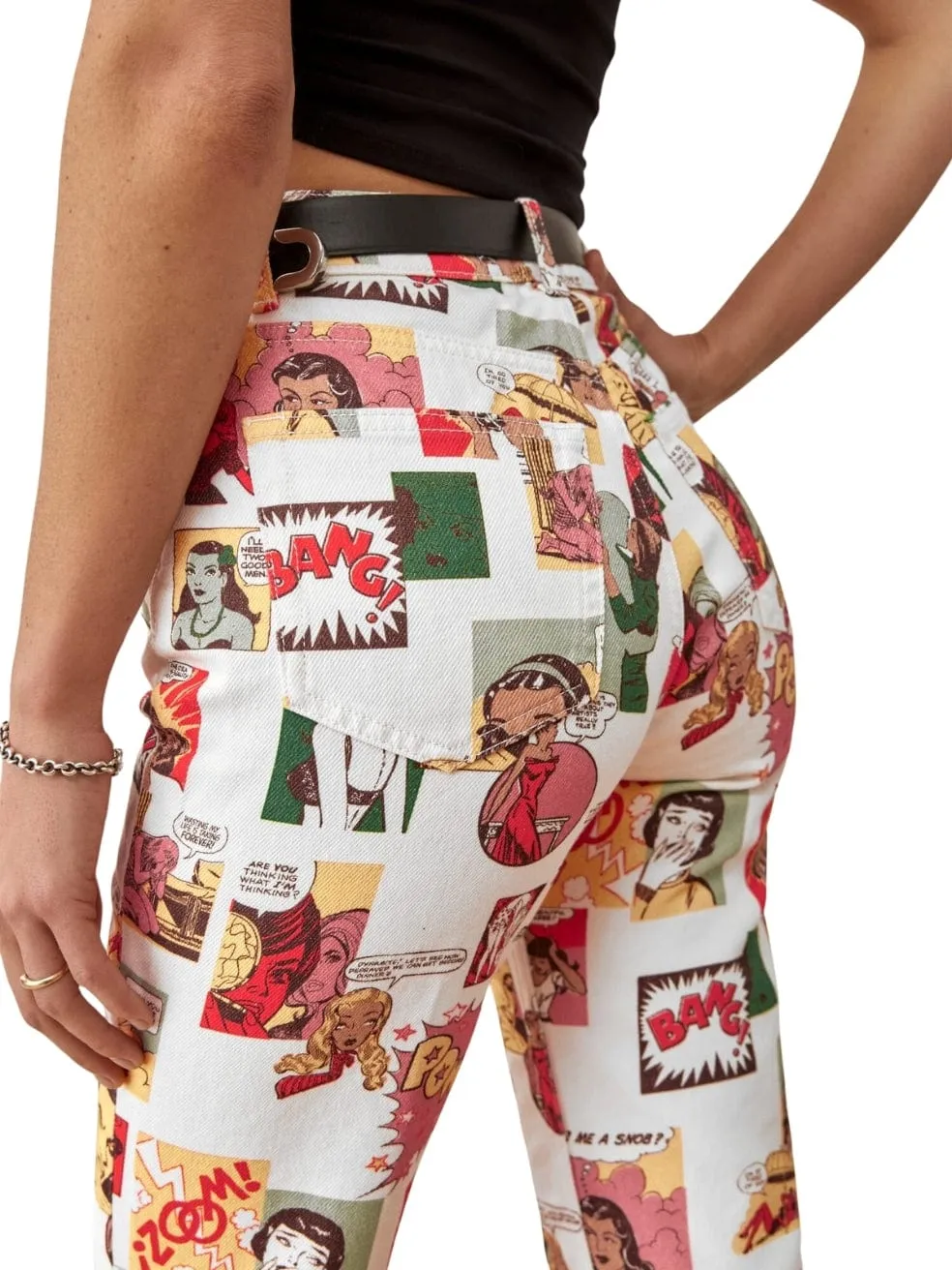 Comic Printed White Jeans