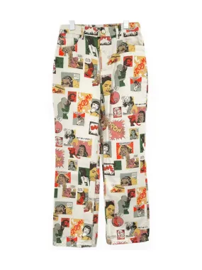 Comic Printed White Jeans