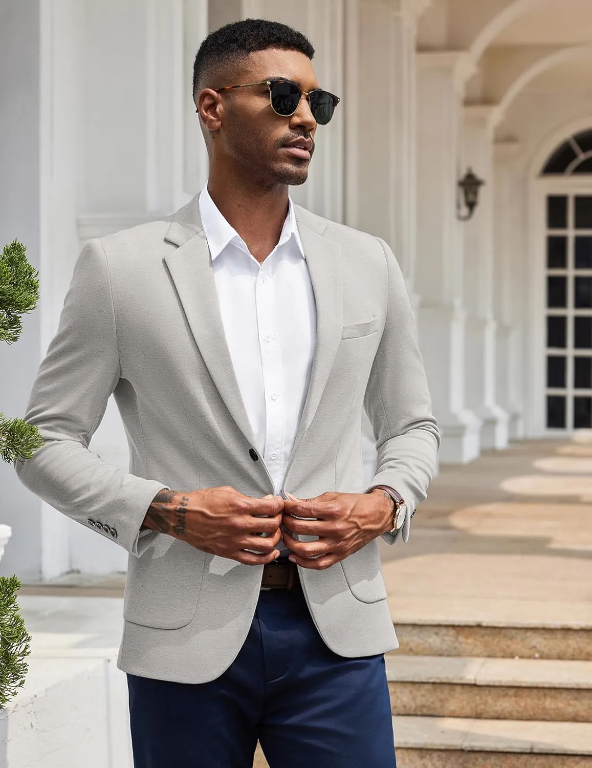 COOFANDY Men's Casual Knit Blazer Slim Fit Sport Coat Stretch Two Button Suit Jacket