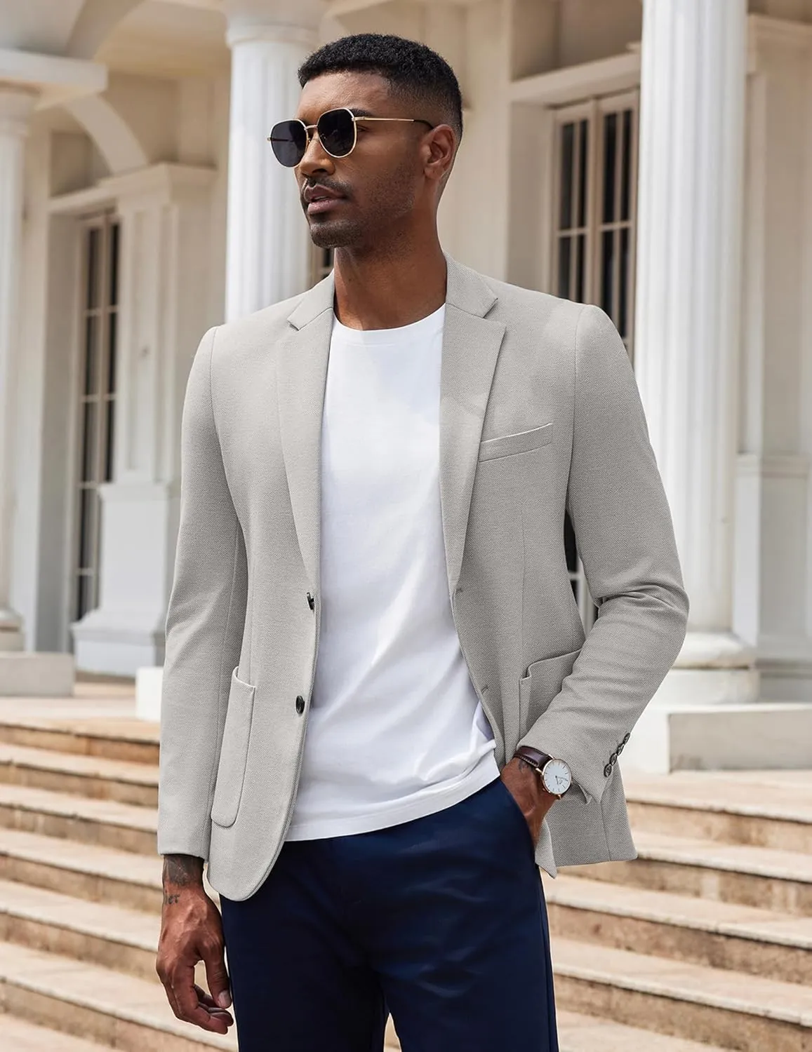 COOFANDY Men's Casual Knit Blazer Slim Fit Sport Coat Stretch Two Button Suit Jacket