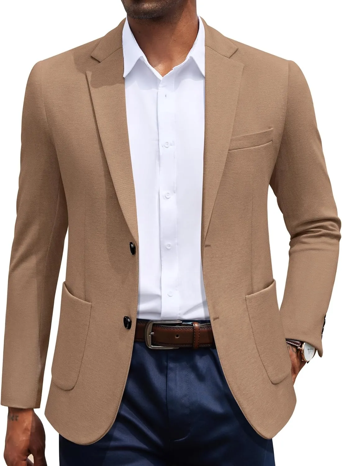 COOFANDY Men's Casual Knit Blazer Slim Fit Sport Coat Stretch Two Button Suit Jacket