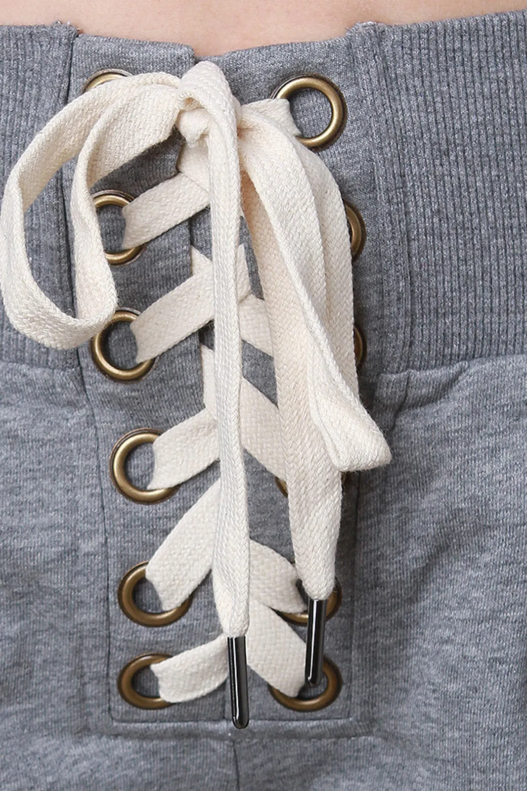Corset Lace-Up French Terry Fitted Jogger Pants
