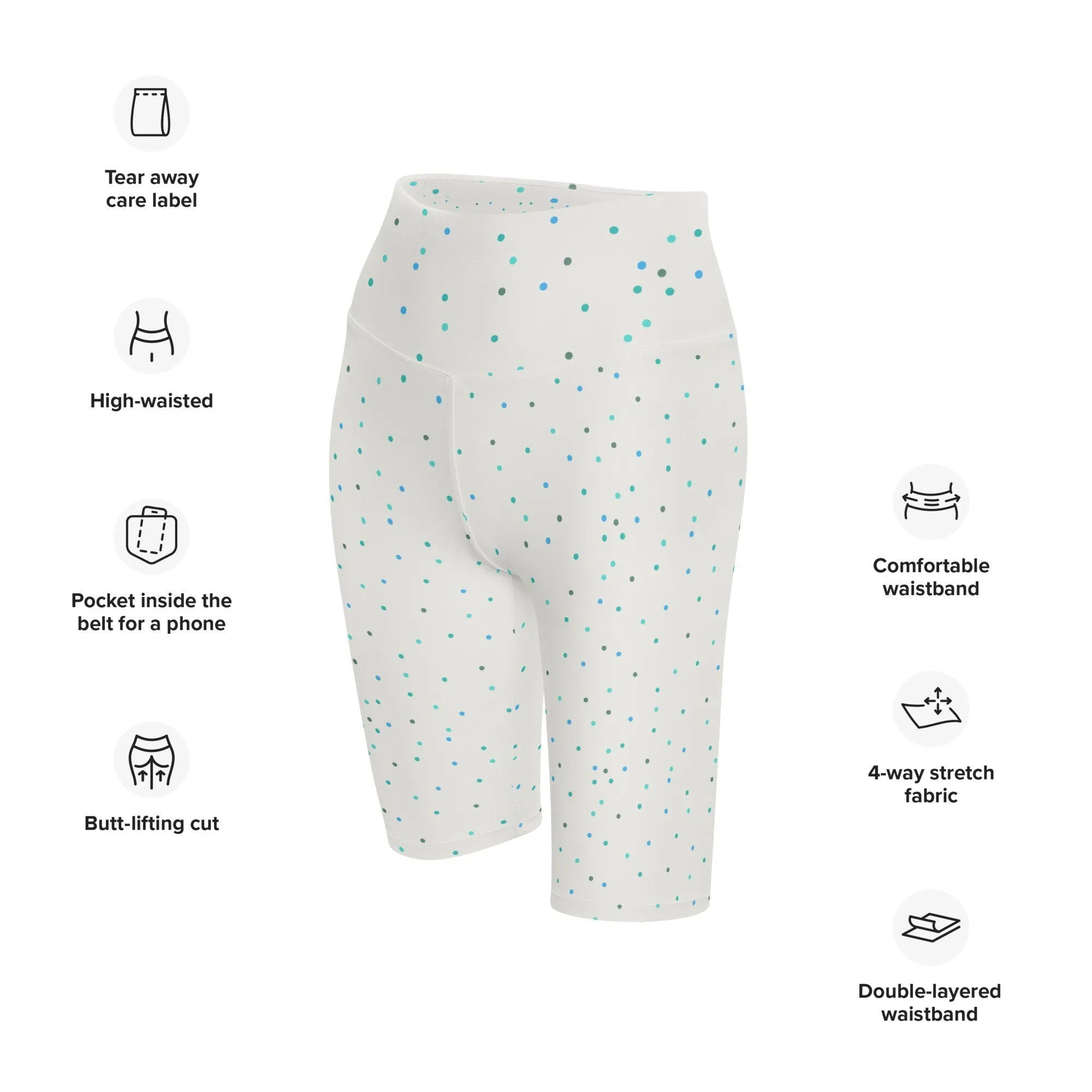 Cream Blue Polka Dot Yoga Bike Shorts