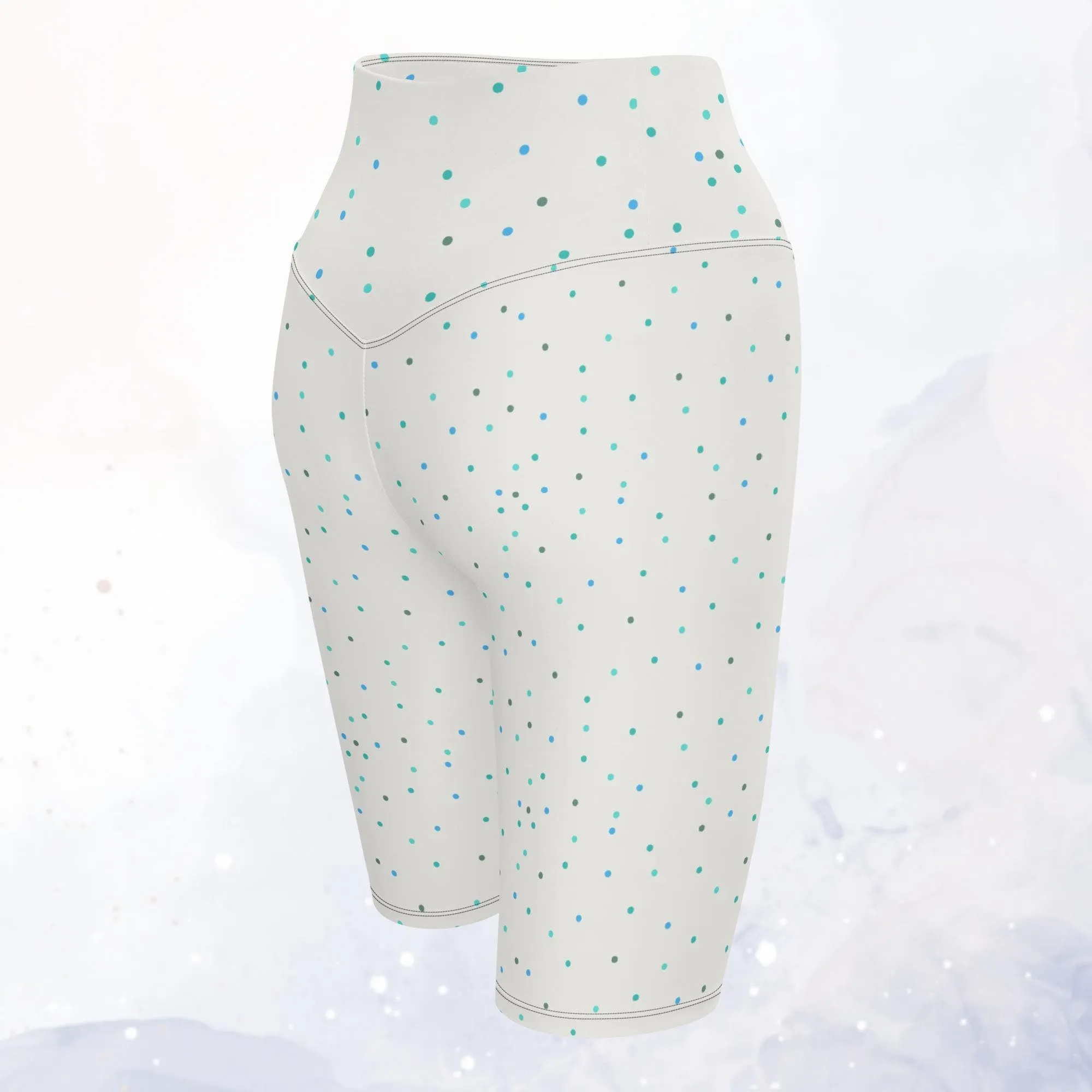 Cream Blue Polka Dot Yoga Bike Shorts