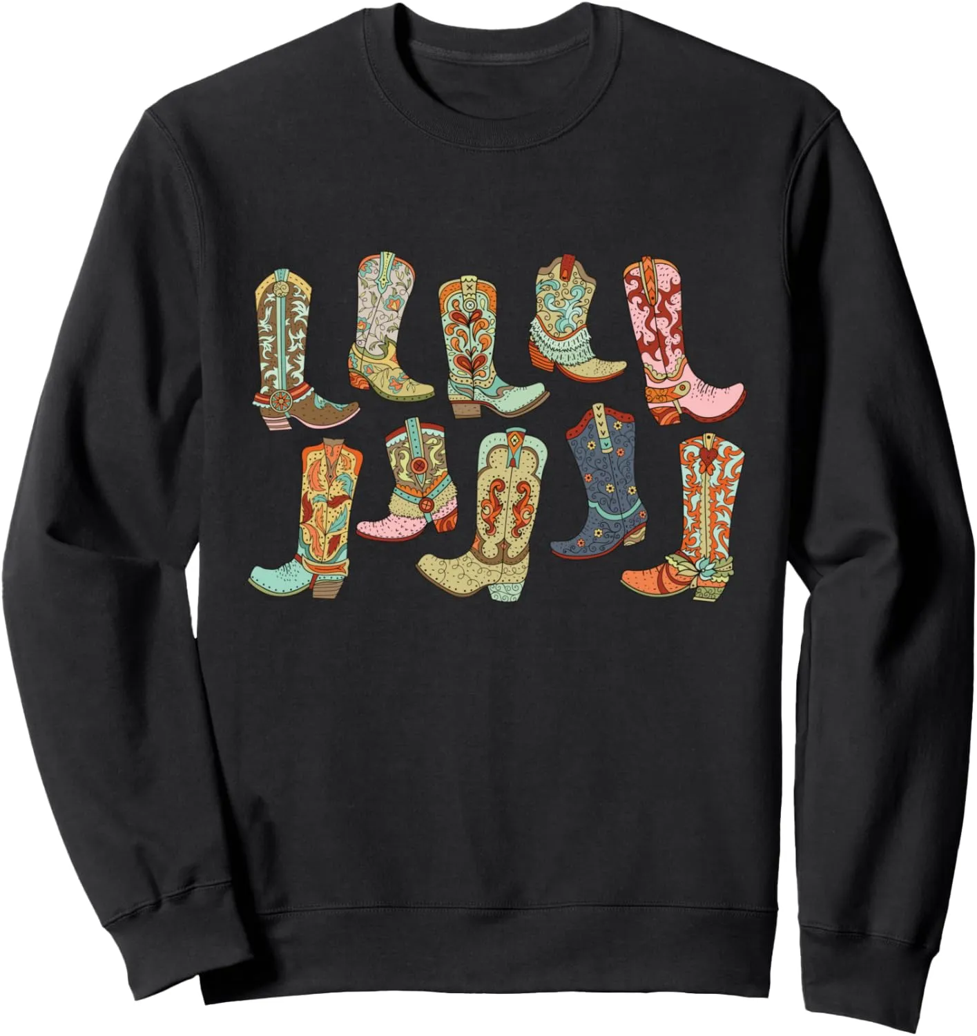 Cute Colorful Cowgirl Boots Country Western Graphic Concert Sweatshirt