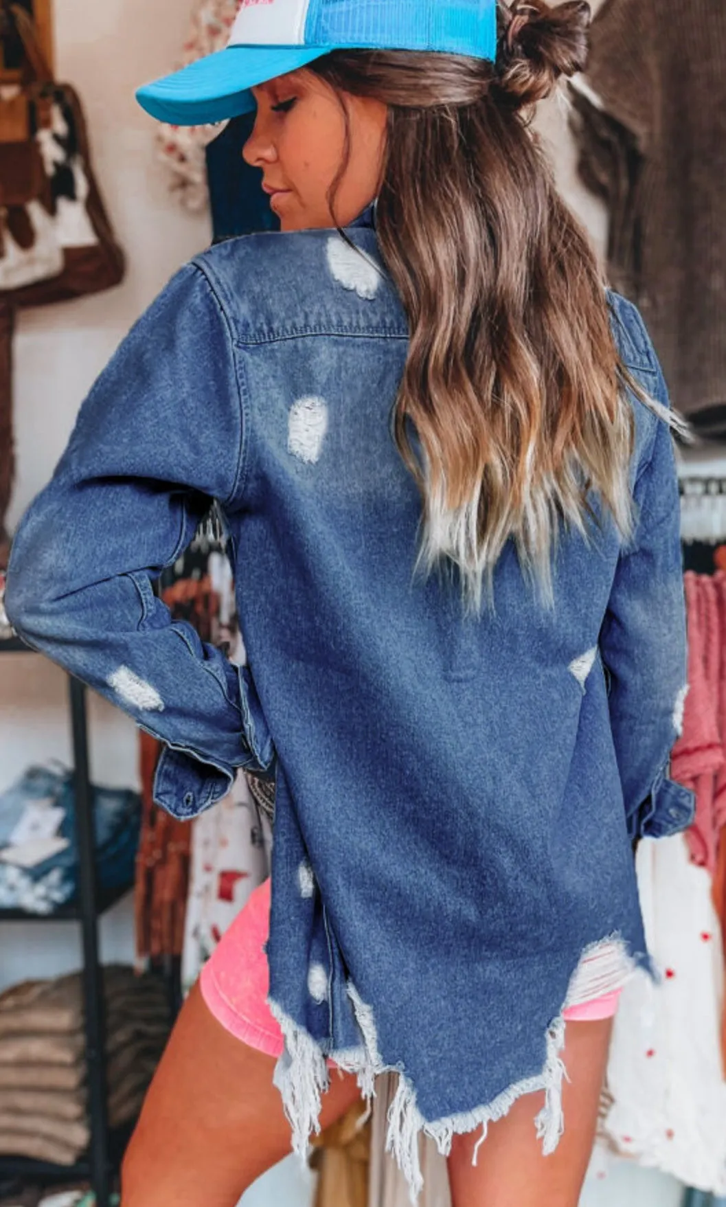 Dark Blue Distressed Denim Jacket