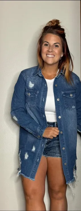Dark Blue Distressed Denim Jacket