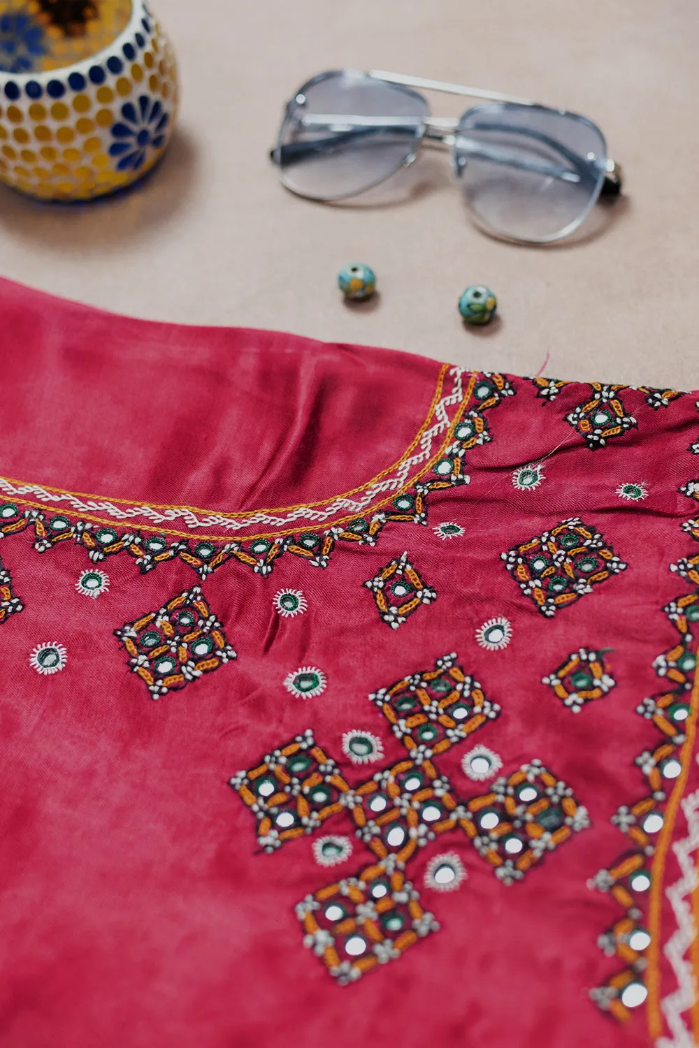 Dark Pink Kutch Embroidered Mashru Silk Blouse