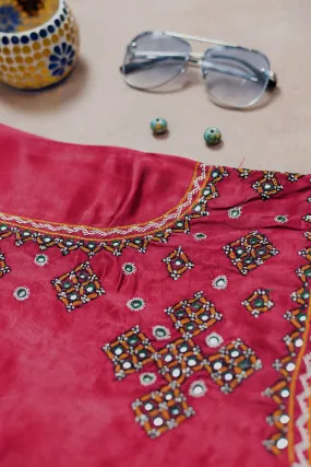 Dark Pink Kutch Embroidered Mashru Silk Blouse