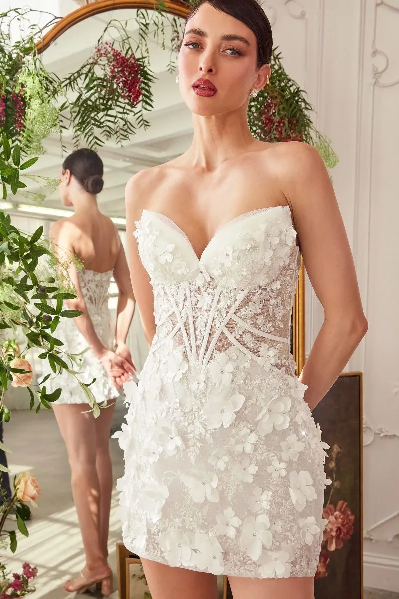 DEEP SWEETHEART STRAPLESS MIDI SHORT BRIDAL DRESS  CDWL083