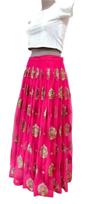 Designer Heavy Embroidered Deep Pink Ready To Wear Lehenga Skirt Only ALC26