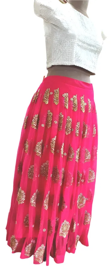 Designer Heavy Embroidered Deep Pink Ready To Wear Lehenga Skirt Only ALC26
