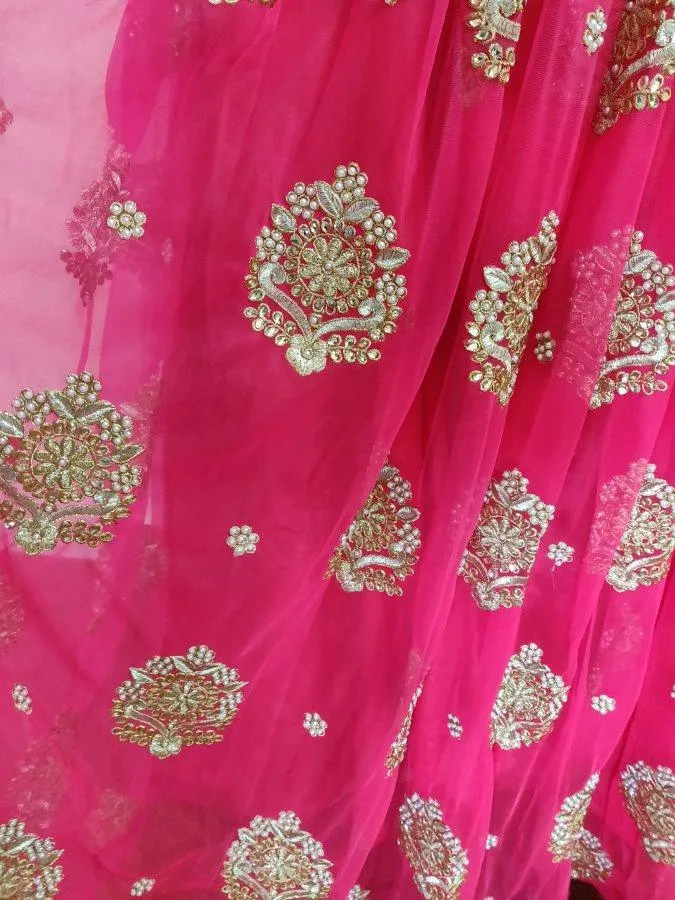 Designer Heavy Embroidered Deep Pink Ready To Wear Lehenga Skirt Only ALC26