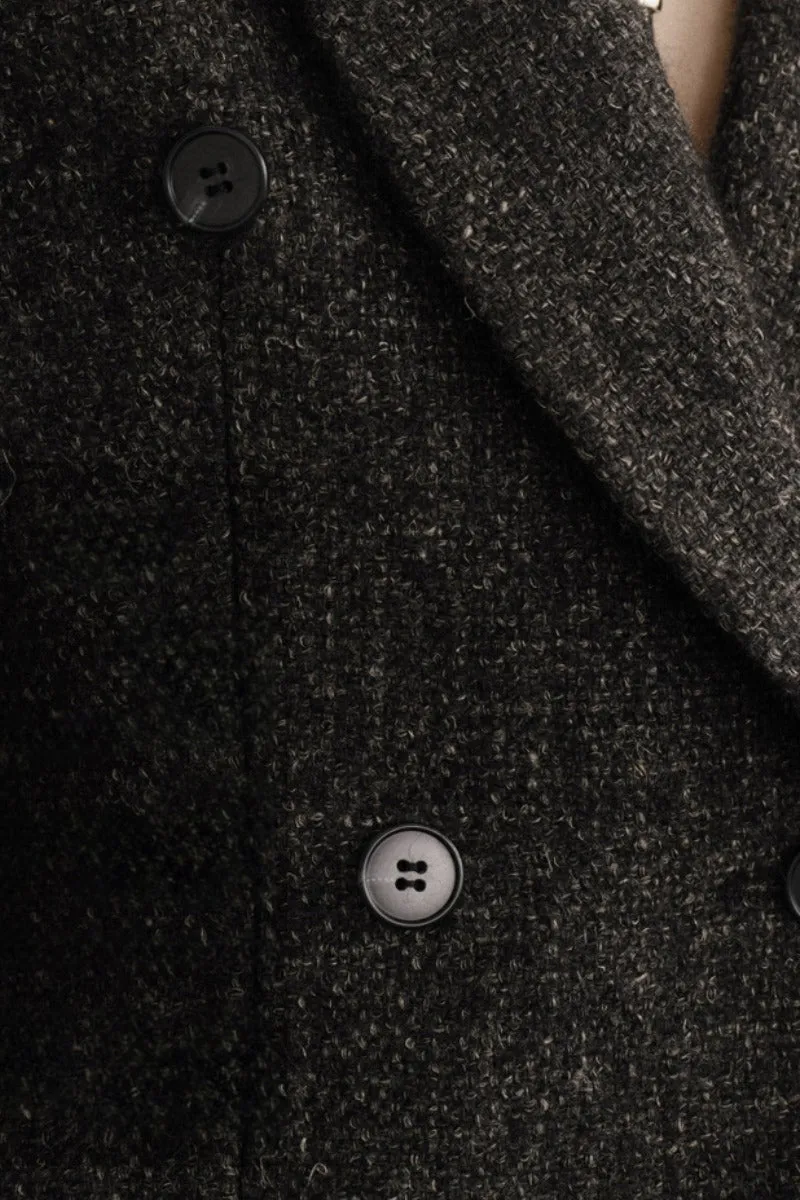 Double Breasted Wool-Blend Suit Jacket Blazer with Cinched Waist